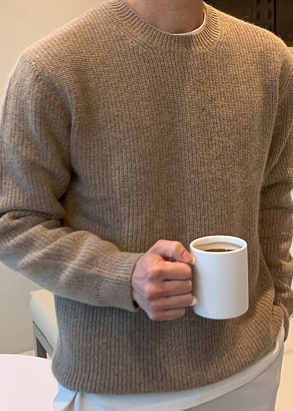 Simple Blue O Neck Knit Sweaters Spring