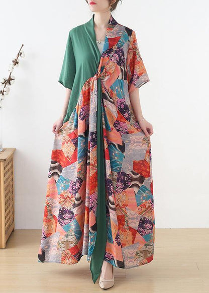 Simple Blue Print Patchwork Summer Chiffon Dress