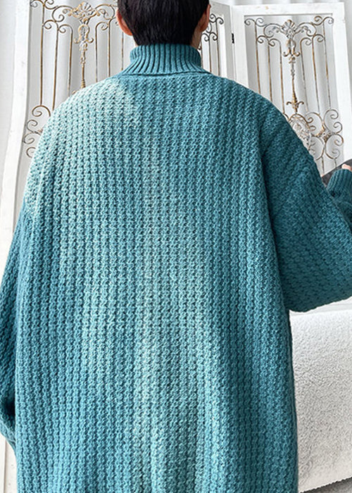 Simple Blue Turtleneck Cozy Knit Sweater Winter
