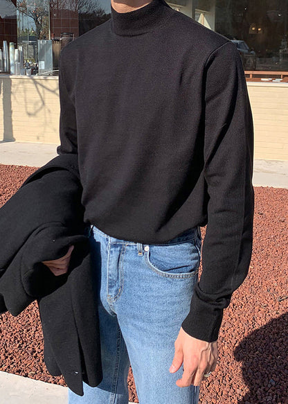 Simple Brown Turtleneck Knit Sweaters Winter
