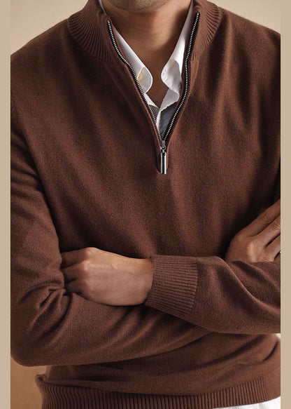 Simple Brown Zip Up Cozy Knit Sweaters Clothing