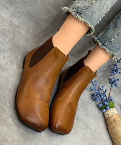 Simple Camel Splicing Cowhide Leather Ankle Boots