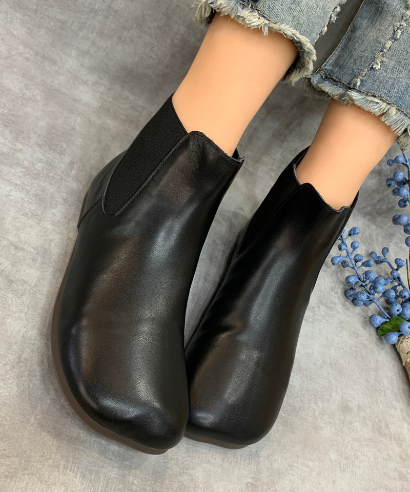 Simple Camel Splicing Cowhide Leather Ankle Boots