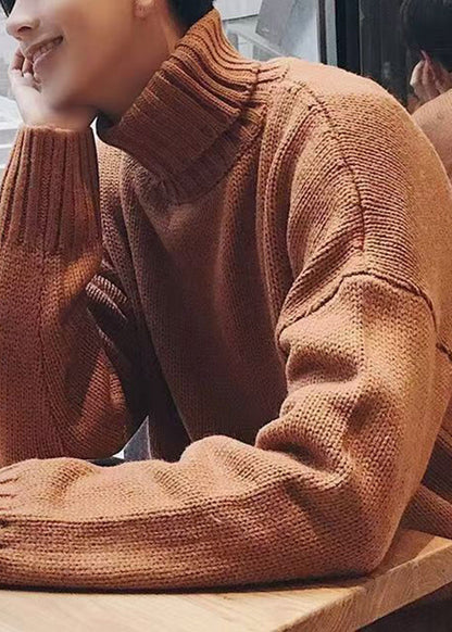 Simple Caramel Turtleneck Knit Sweaters Winter