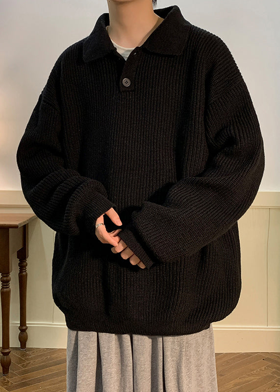 Simple Coffee Peter Pan Collar Button Knit Sweaters Fall