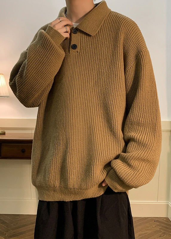 Simple Coffee Peter Pan Collar Button Knit Sweaters Fall