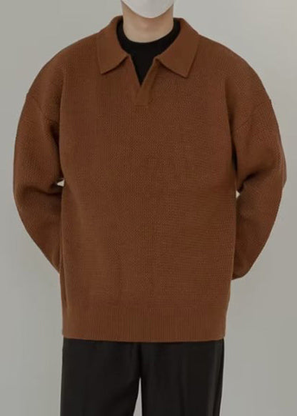 Simple Coffee Peter Pan Collar Knit Sweaters Spring