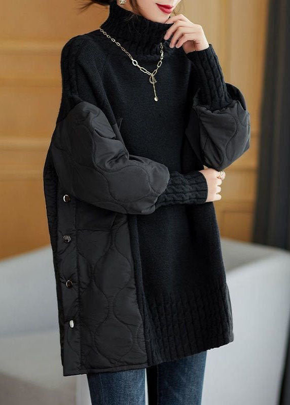 Simple Chocolate Turtleneck Patchwork Loose Fall Knit Sweaters