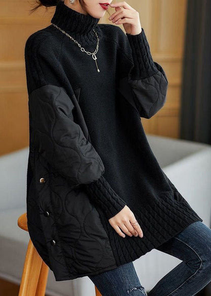 Simple Chocolate Turtleneck Patchwork Loose Fall Knit Sweaters