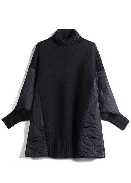 Simple Chocolate Turtleneck Patchwork Loose Fall Knit Sweaters
