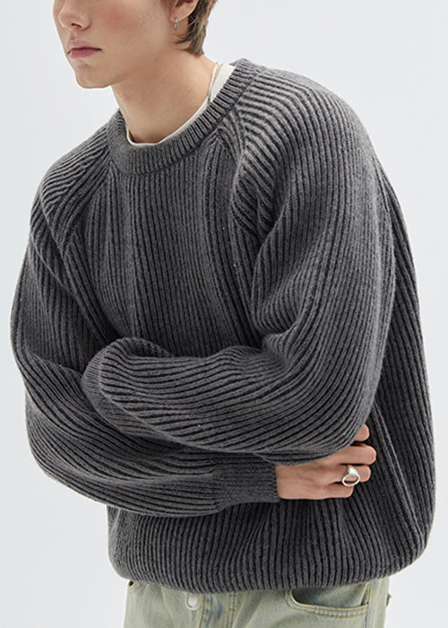 Simple Dark Gray O Neck Knit Sweaters Spring