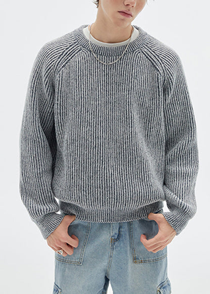 Simple Dark Gray O Neck Knit Sweaters Spring