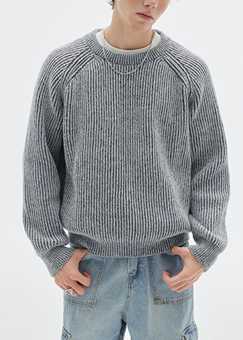 Simple Dark Gray O Neck Knit Sweaters Spring