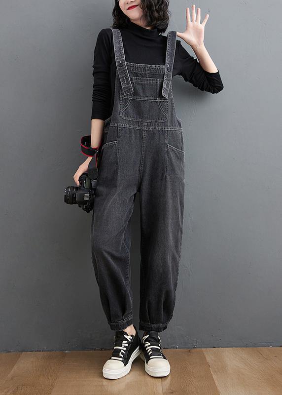 Simple Denim Black Pants Unique Spring Jumpsuit Pants