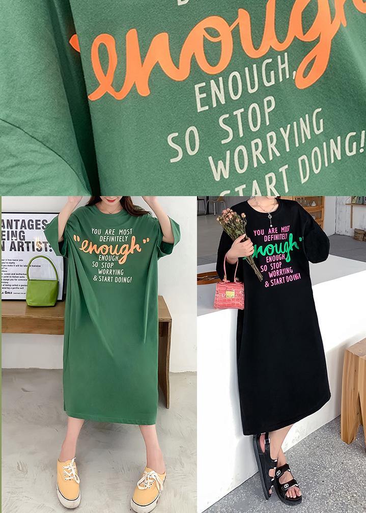Simple Green O-neck Cotton Summer Dresses