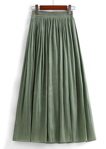 Simple Green Elastic Waist Cotton Skirt Summer