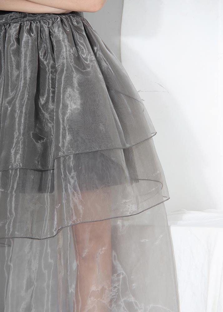 Simple Grey Ruffles Cinched Skirts Summer