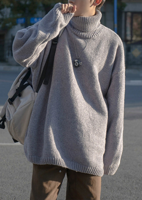 Simple Grey Turtleneck Cozy Knit Sweaters Pullover Winter
