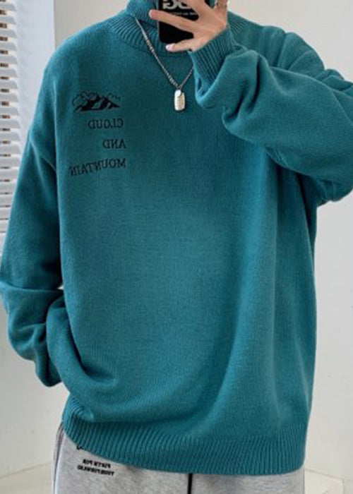 Simple Grey Turtleneck Letter Knit Sweaters Winter