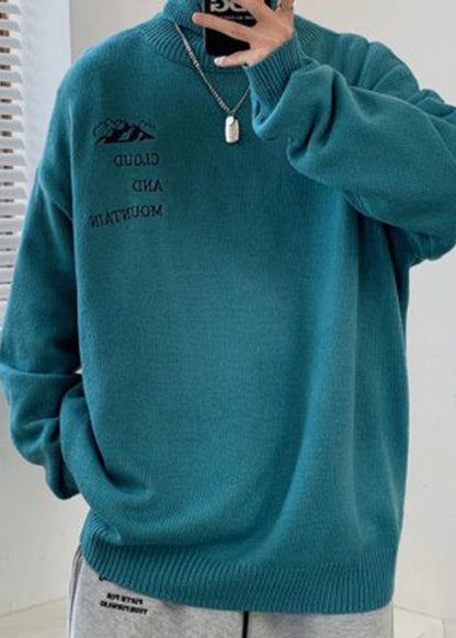 Simple Grey Turtleneck Letter Knit Sweaters Winter