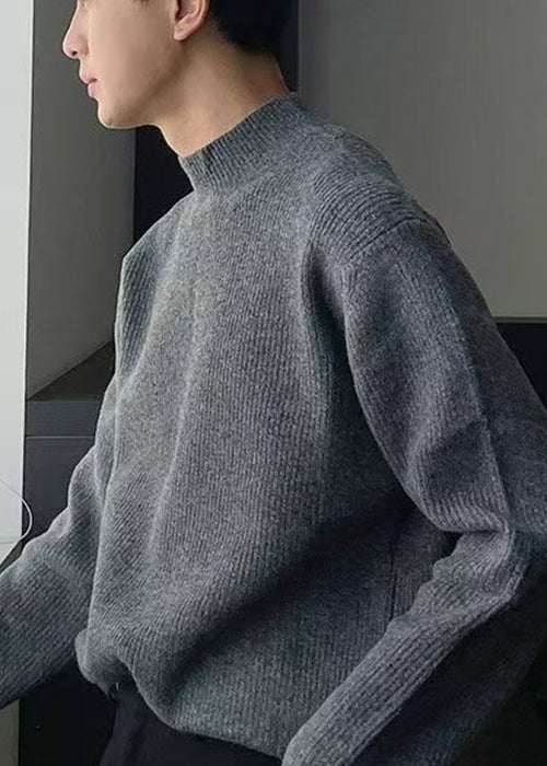 Simple Grey Turtleneck Knit Sweater Fall