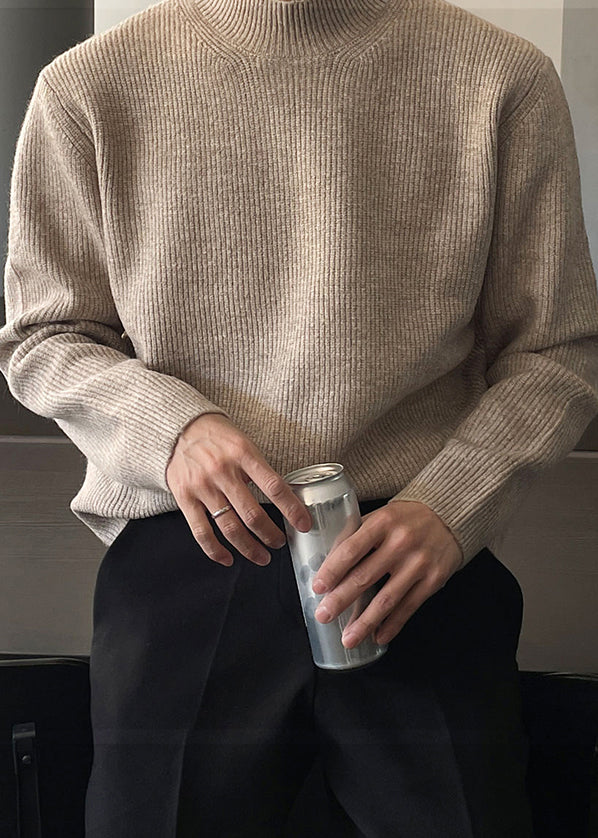 Simple Grey Turtleneck Knit Sweater Fall