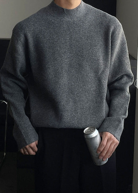 Simple Grey Turtleneck Knit Sweater Fall