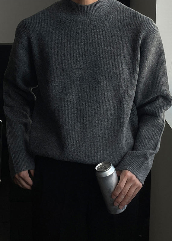 Simple Grey Turtleneck Knit Sweater Fall