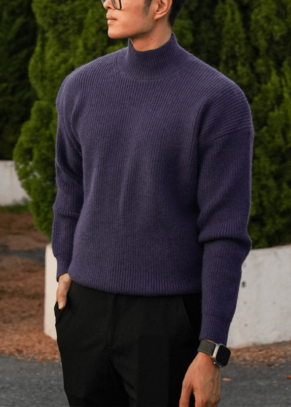 Simple Grey Turtleneck Knit Sweater Tops Fall