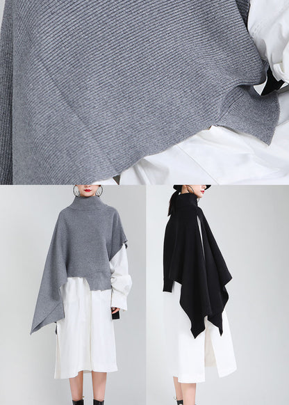 Simple Grey Asymmetrical Design Street Wear Fall Knit Sweater