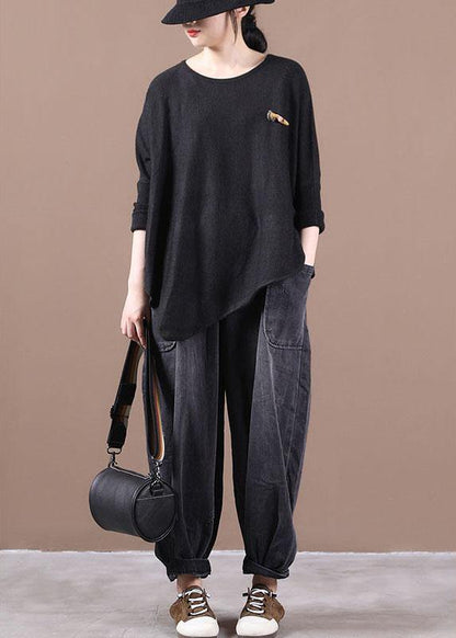 Simple Khaki O-neck Asymmetrical Design Fall Knitted Top