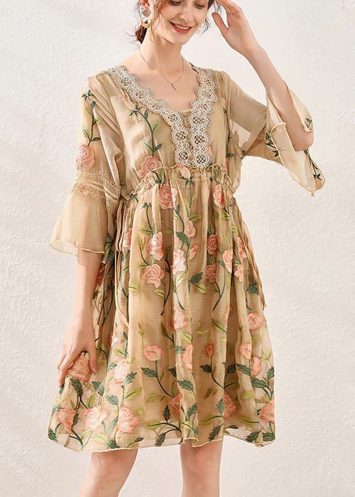 Simple Light Purple Embroidery Chiffon Patchwork Summer Vacation Dresses