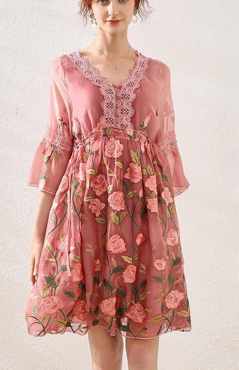 Simple Light Purple Embroidery Chiffon Patchwork Summer Vacation Dresses
