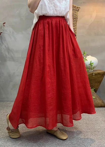 Simple Loose White Elastic Waist Linen Skirts Summer