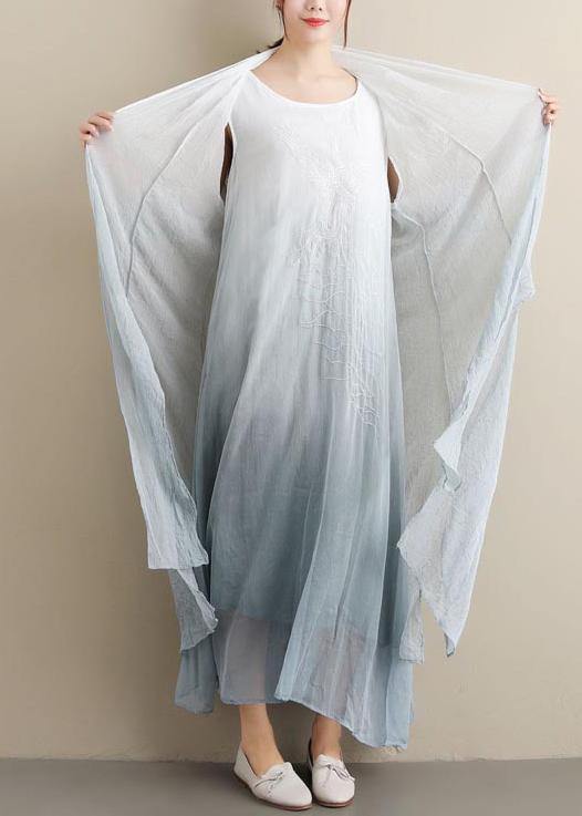 Simple O Neck Two Pieces Summer Clothes Fabrics Gradient Grey a Line Dress