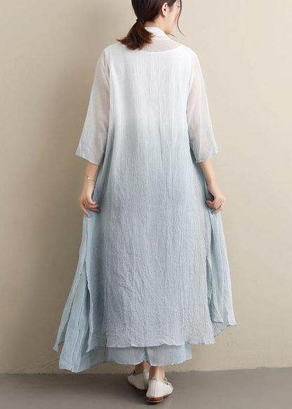 Simple O Neck Two Pieces Summer Clothes Fabrics Gradient Grey a Line Dress