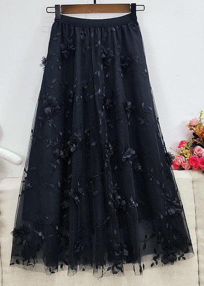 Simple Pink Embroideried Tulle Maxi Skirt Summer