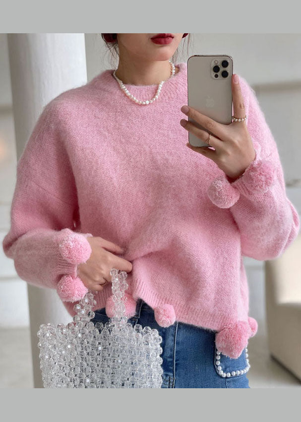 Simple Pink Ma Hai Mao Knit Pullover Spring
