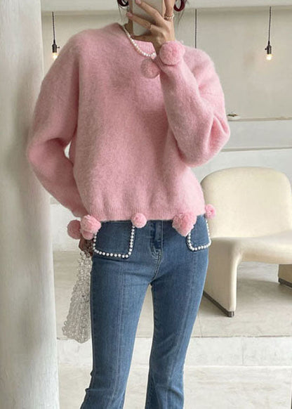 Simple Pink Ma Hai Mao Knit Pullover Spring