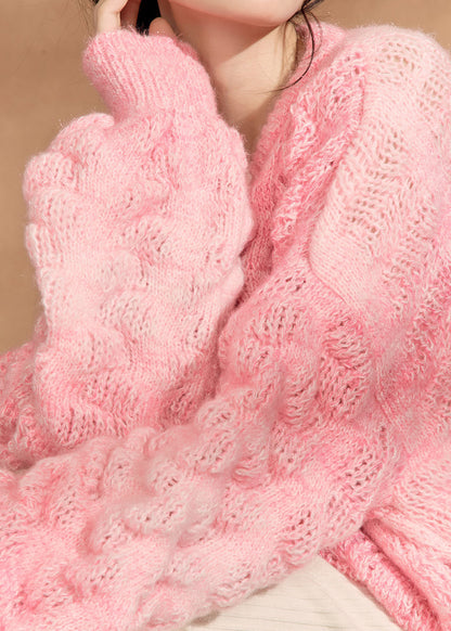 Simple Pink O Neck Button Knit Cardigan Spring