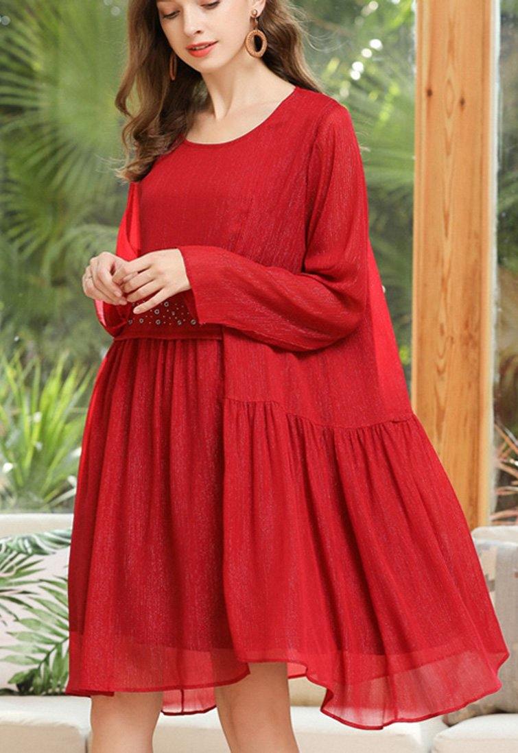 Simple Red Asymmetrical Design Chiffon Summer Dress