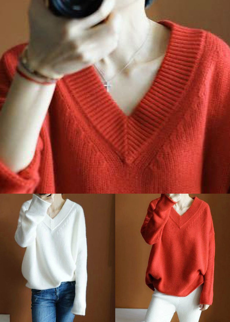 Simple Red Asymmetrical Knit Top Long Sleeve