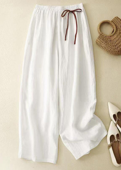 Simple Red Elastic Waist Cotton Crop Pants Summer