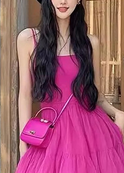 Simple Rose Cold Shoulder Cotton Spaghetti Strap Dress Sleeveless