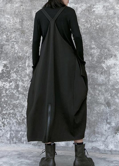 Simple Spaghetti Strap Asymmetric Spring Tunics Wardrobes Black Dress