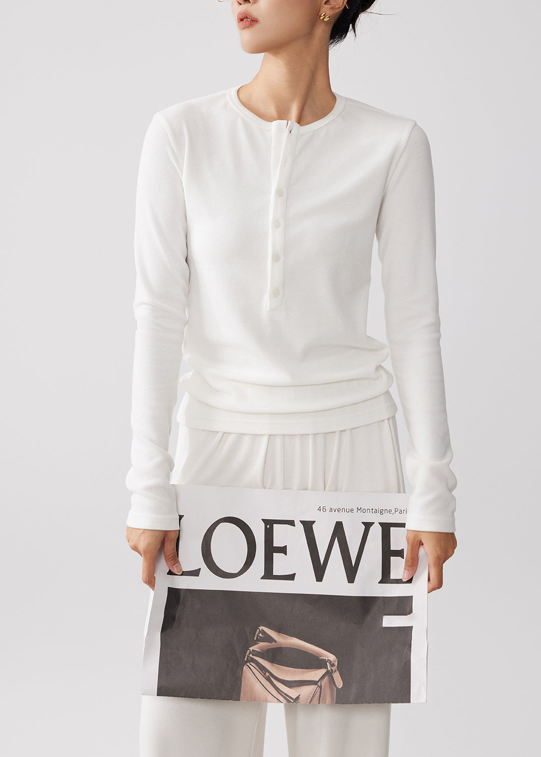 Simple White O-neck Button Down Cotton Two Piece Set Clothing Spring