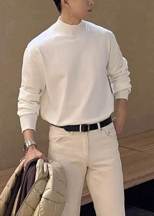 Simple White Knit Sweaters Turtleneck Winter