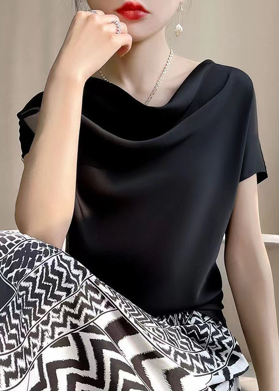 Simple White Turtle Neck Silk T Shirts Summer