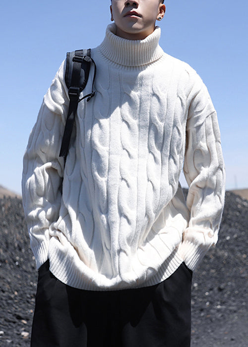 Simple White Turtleneck Knit Sweater Winter