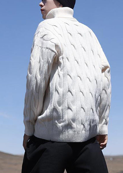 Simple White Turtleneck Knit Sweater Winter